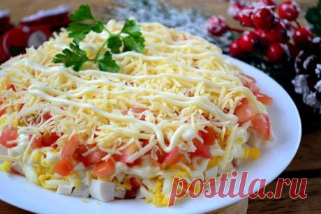 СЛОЕНЫЙ САЛАТ С КРАБОВЫМИ ПАЛОЧКАМИ | Самые вкусные кулинарные рецепты