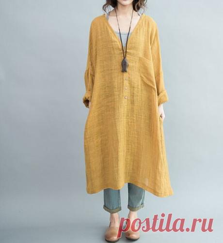 Loose Fitting Long dress Women oversize Loose dress in Yellow/ Blue | clothes bags shoes scarves