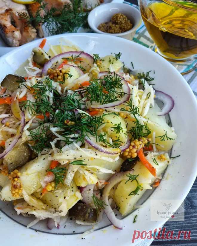 Картофельный салат с квашеной капустой и солёными огурцами - рецепт автора Любовь Попова