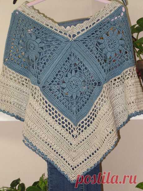 Crochet Summer Poncho with Granny Square Hippie Beach
