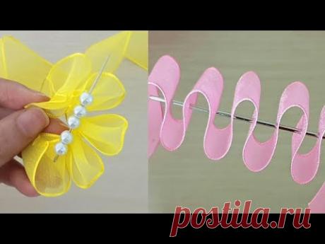 5 Pretty Ribbon Flower Compilation - Organza Flower Making Tutorial - By Merry Craft