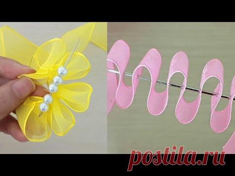 5 Pretty Ribbon Flower Compilation - Organza Flower Making Tutorial - By Merry Craft