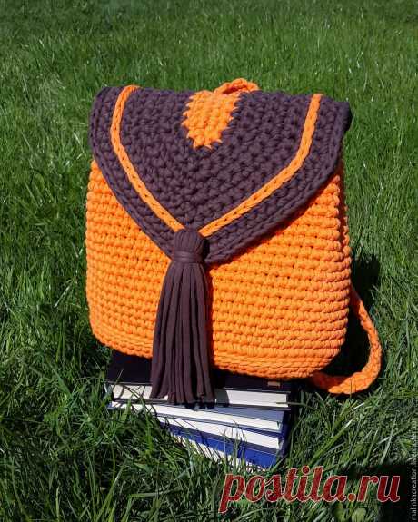 Стильный вязаный рюкзачок Orange из трикотажной пряжи – купить в интернет-магазине на Ярмарке Мастеров с доставкой - 91Z9BRU | Москва