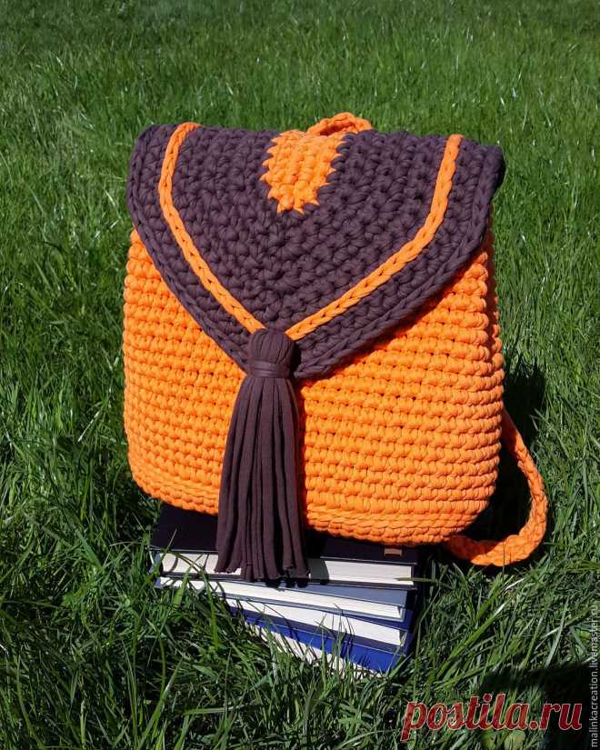 Стильный вязаный рюкзачок Orange из трикотажной пряжи – купить в интернет-магазине на Ярмарке Мастеров с доставкой - 91Z9BRU | Москва