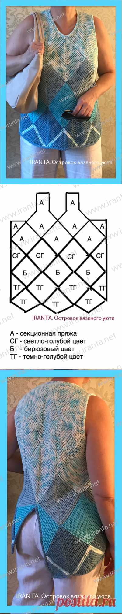 Топ с разрезом на спинке, выполненный в технике пэчворк спицами. Мастер-класс, фото, схемы, описание