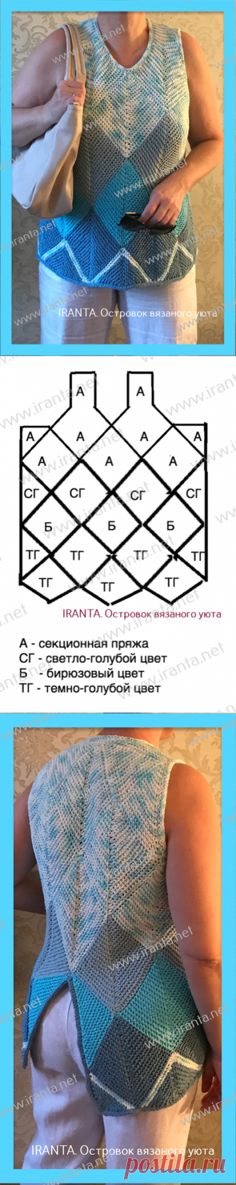 Топ с разрезом на спинке, выполненный в технике пэчворк спицами. Мастер-класс, фото, схемы, описание