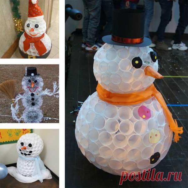 Необычная новогодняя игрушка из пластиковых стаканчиков. Как сделать снеговика из пластиковых стаканчиков