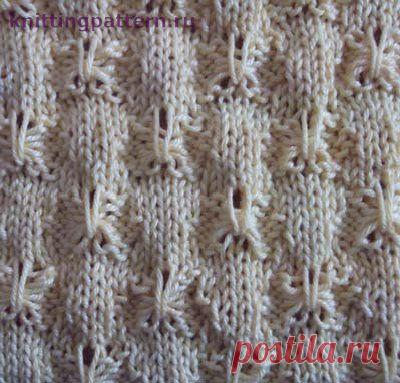 Вязание рисунка спицами Галочки в шахматной сетке