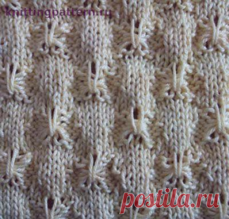 Вязание рисунка спицами Галочки в шахматной сетке