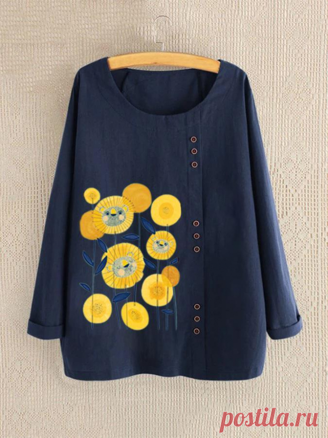 Geblümt Retro Normal Langarm Shirts & Blusen&Shirts – glamtome