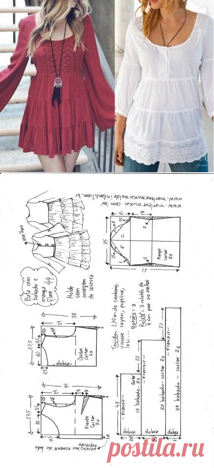Vestido bata com manga sino e babados | DIY - molde, corte e costura - Marlene Mukai