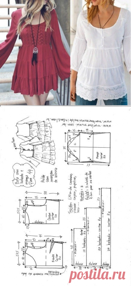 Vestido bata com manga sino e babados | DIY - molde, corte e costura - Marlene Mukai