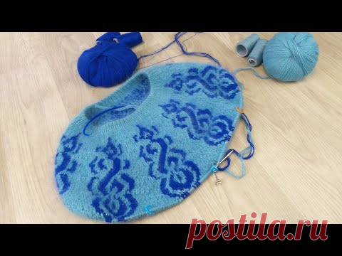 Жаккард спицами без протяжек по кругу. Удобный способ вязания без наперстка.