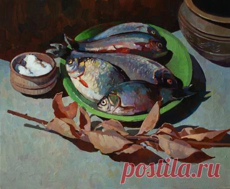 Анастасія Ярошевич, "Свіжа риба", полотно, олія, 45х55, 2017 рік