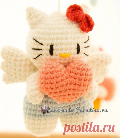 Котенок-ангел с валентинкой. Амигуруми