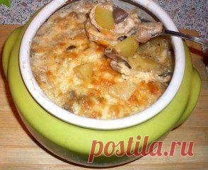 Жаркое из сердечек с грибами в горшочке или очень быстрый вкусный ужин :)