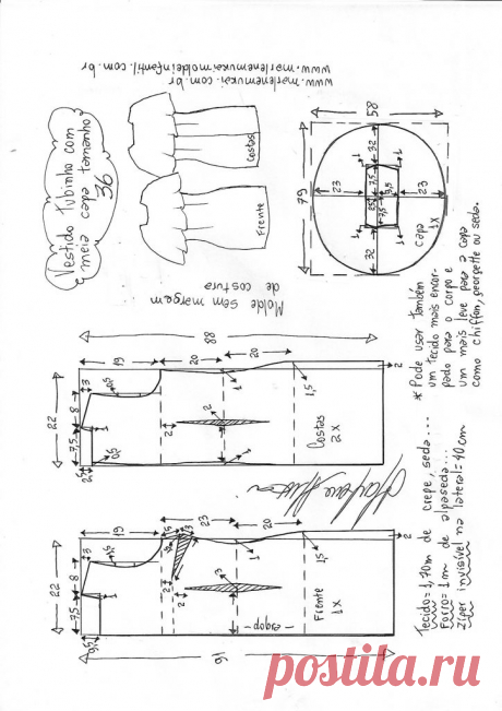 Vestido tubinho com babado meia capa godê no decote - DIY - molde, corte e costura - Marlene Mukai