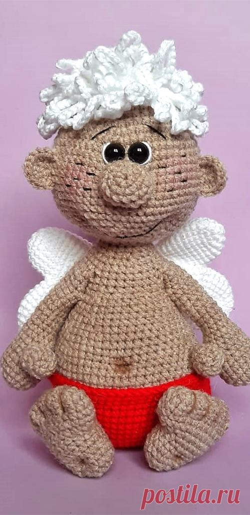 PDF Купидончик крючком. FREE crochet pattern; Аmigurumi doll patterns. Амигуруми схемы и описания на русском. Вязаные игрушки и поделки своими руками #amimore - Кукла, куколка, ангел, ангелок, купидон, купидончик, день всех влюблённых, 14 февраля, день Святого Валентина, валентинка.