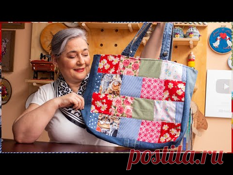 Haz este bolso lindo , con retazos y con jeans viejos o en desuso/ Tutorial de costura Con Luzkita