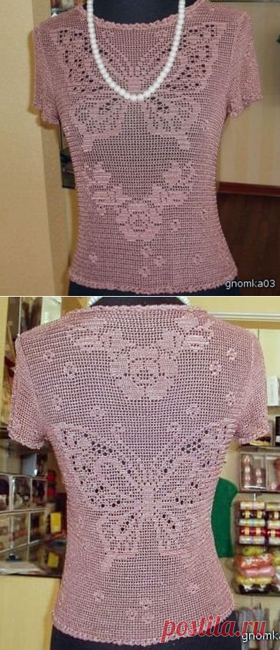 Филейная кофта с бабочками крючком