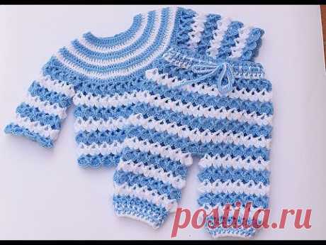 Pantalon de bebe a crochet a juego con jersey muy facil y rapido