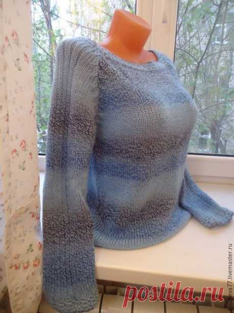Купить Голубой джемпер 44 размера из шерсти - голубой, джемпер вязаный, джемпер женский