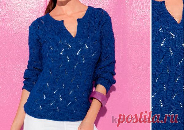 Джемпер с ажурным узором и V-образным вырезом | knitt.net | Все о вязании