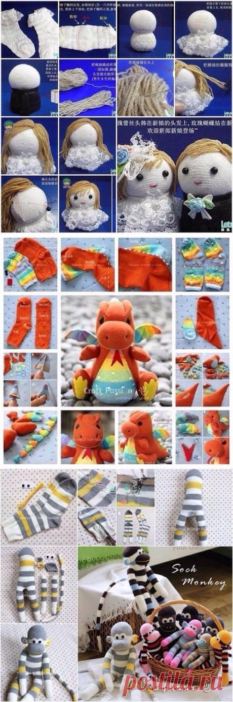 ИГРУШКИ ИЗ НОСКОВ !!!  **Милая парочка, Дракончик и Мартышки.