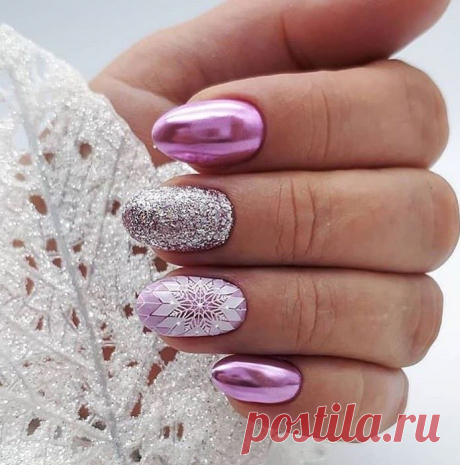 Красивый розовый новогодний маникюр / Все для женщины