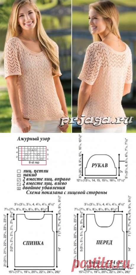 Ажурная кофточка с коротким рукавом спицами