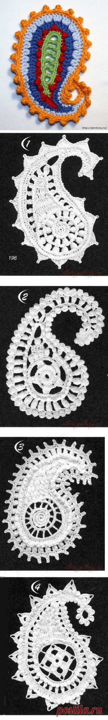 Схемы для вязания турецкого огурца в технике ирландского кружева.