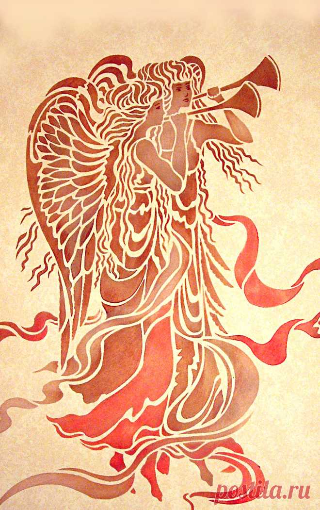 Large Angels Stencil - Henny Donovan Motif Beautifully detailed angel design
2 sheet stencil
The Large Christmas Angels Stencil is a beautiful large stencil design of two trumpeting angels, with detailed wings and swirling angel robes. Use this lovely stencil design to add a touch of festive luxury and quality to your seasonal decorations. It also makes a beautiful gift for someone special.

The Large Angels are beautiful in gold on paper for gift wrap, or on table covers ...