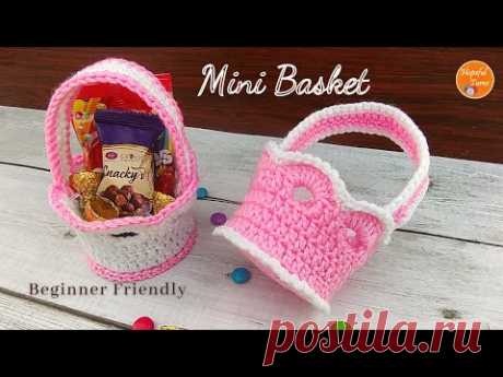 How to Crochet a Mini Basket | Easy Crochet Decorative Basket with Handles | Hanging Easter Basket