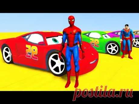 Colors for Children to Learn with McQueen Tow Vehicles 3D Spiderman for Kids & Superhero Cars