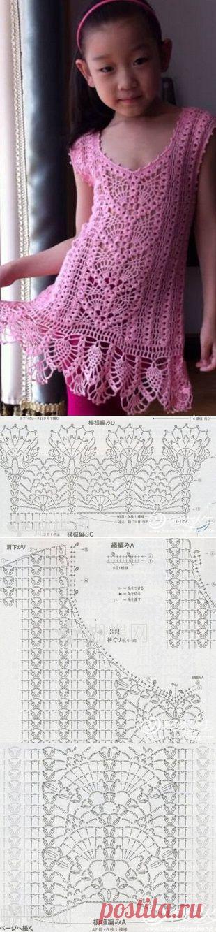 Вязание: ажурное платье для девочки крючком.