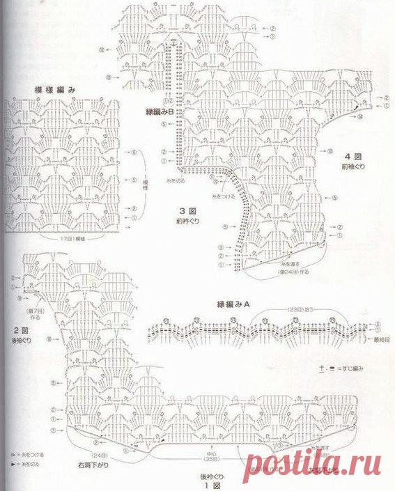Красивые японские летние кофточки крючком и схемы к ним | Вязалки Веселого Хомяка | Яндекс Дзен