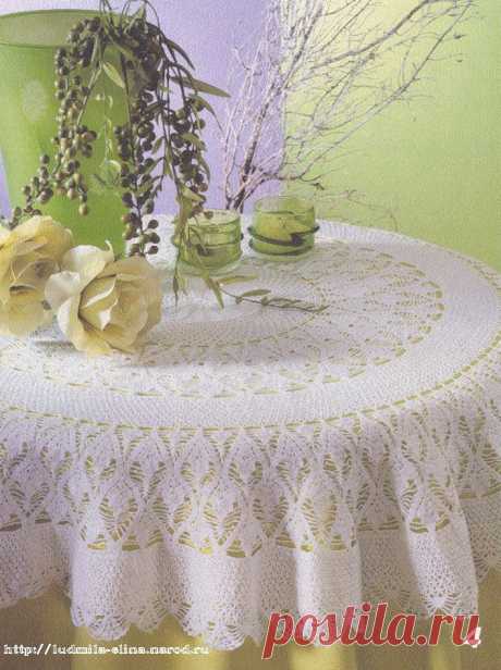 Белая скатерть с чередованием ажурных узоров | Все о рукоделии: схемы, мастер классы, идеи на сайте labhousehold.com
