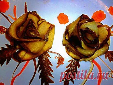 Роза из маринованного огурчика! Rose of pickles! Украшения из овощей!