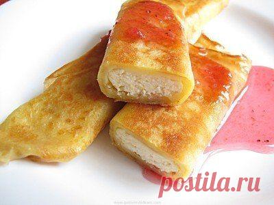 АПЕЛЬСИНОВЫЕ БЛИНЫ С НАЧИНКОЙ ИЗ ТВОРОГА