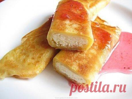 АПЕЛЬСИНОВЫЕ БЛИНЫ С НАЧИНКОЙ ИЗ ТВОРОГА