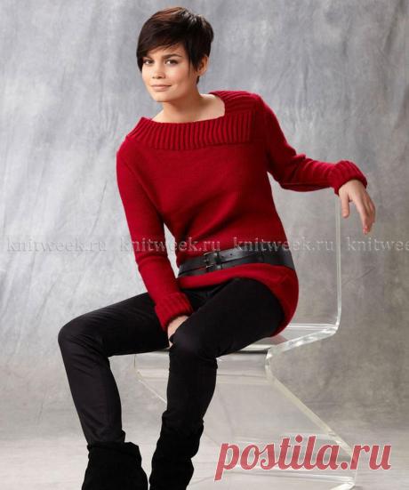 Туника спицами с асимметричным вырезом резинкой бриошь на knitweek.ru