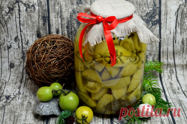 Маринованные зеленые помидоры дольками на зиму - рецепт с фото