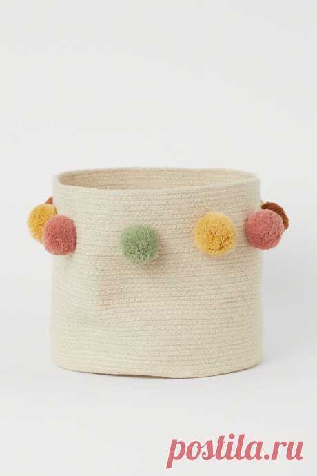 Storage basket with pompoms - Light beige/Multicoloured - Home All | H&M GB