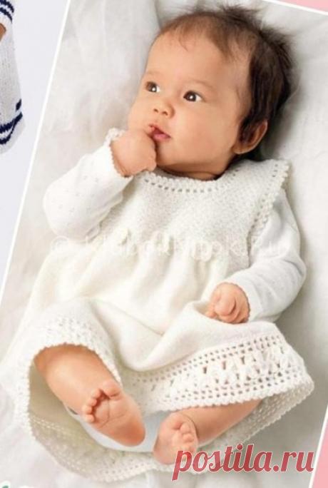 Белое платье с кружевной каймой | Вязание для девочек | Вязание спицами и крючком. Схемы вязания.