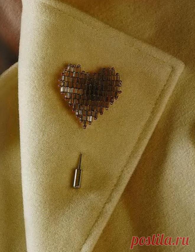 Булавка-сердечко Брошь из бисера, Валентинки из бисера, Кулоны и подвески из бисера, Серьги из бисера – Бисерок
