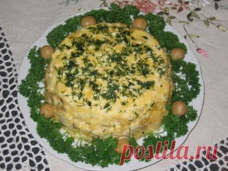 Тёплый салат с шампиньонами.