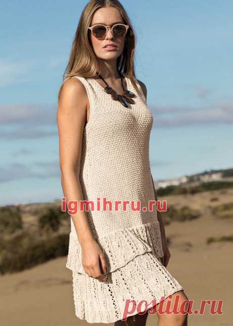 Летнее платье с ажурными оборками. Вязание спицами со схемами и описанием
