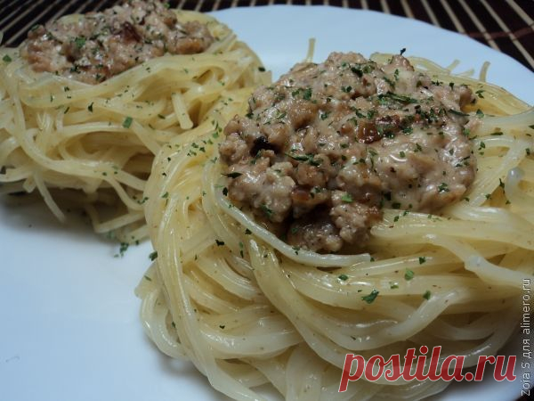 Гнезда из макарон с фаршем | Банк кулинарных рецептов