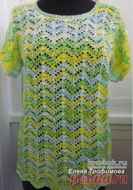 ЛЕТНИЙ ТОП (туника) с цельновязаными рукавами. Работа Елены Трофимовой