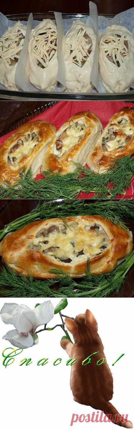 ЛОДОЧКИ из слоеного теста с картофелем, мясом и огурчиками.